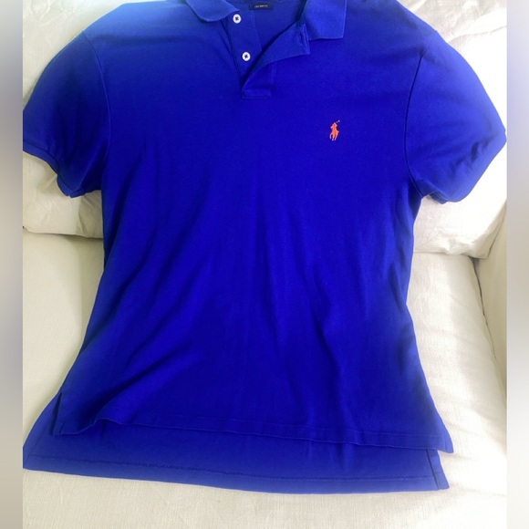 Ralph Lauren Polo Shirt with orange Logo XL Royal Blue custom - Picture 3 of 13